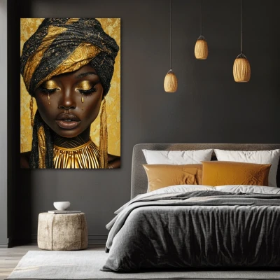 Wall Art titled: Tears of the Earth in a  format with: Yellow, and Golden Colors; Decoration the Bedroom wall