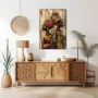 Wall Art titled: Ancestral Duality in a Vertical format with: Brown, and Beige Colors; Decoration the Sideboard wall