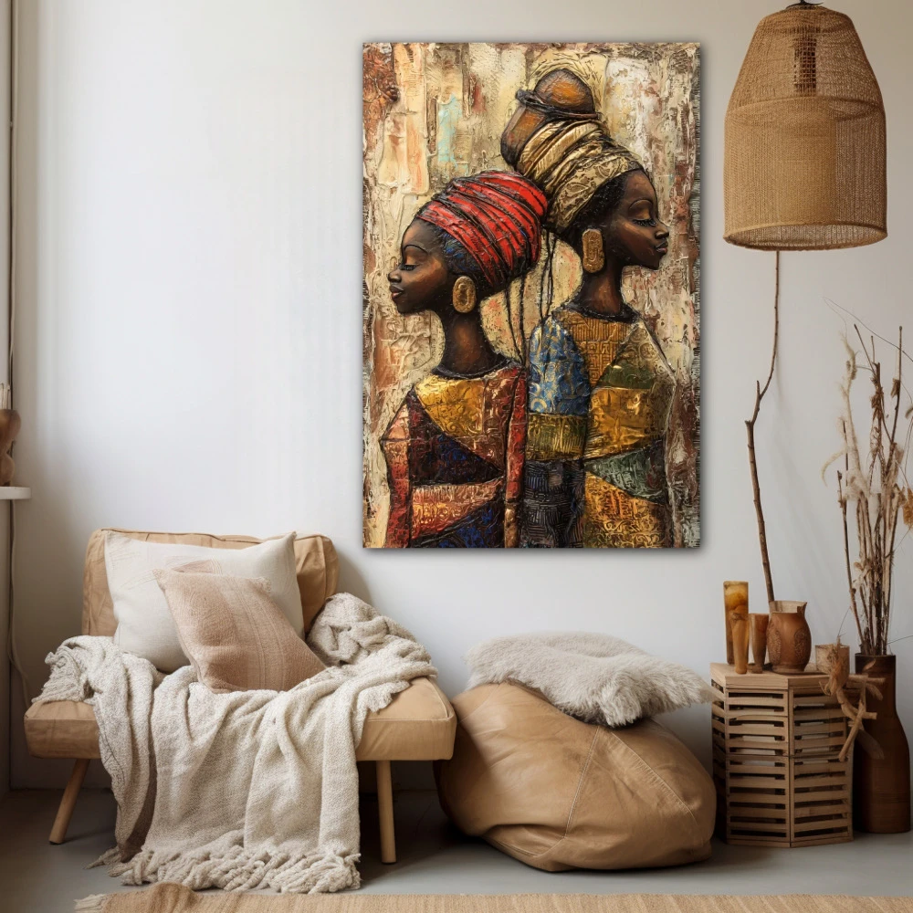 Wall Art titled: Ancestral Duality in a Vertical format with: Brown, and Beige Colors; Decoration the Beige Wall wall