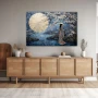 Wall Art titled: Spring Serenity in a Horizontal format with: Blue, Grey, and Beige Colors; Decoration the Sideboard wall