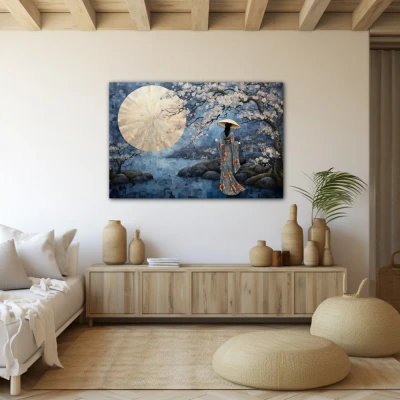 Wall Art titled: Spring Serenity in a  format with: Blue, Grey, and Beige Colors; Decoration the Beige Wall wall