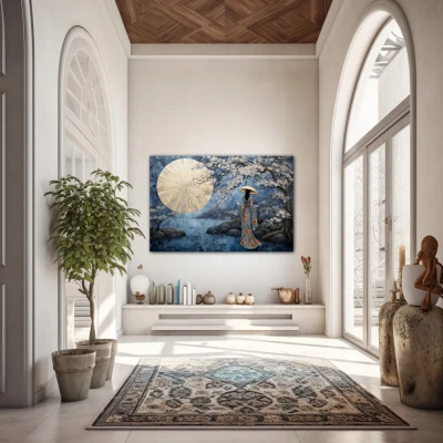 Wall Art titled: Spring Serenity in a  format with: Blue, Grey, and Beige Colors; Decoration the Entryway wall