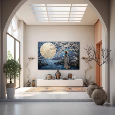 Wall Art titled: Spring Serenity in a  format with: Blue, Grey, and Beige Colors; Decoration the Entryway wall