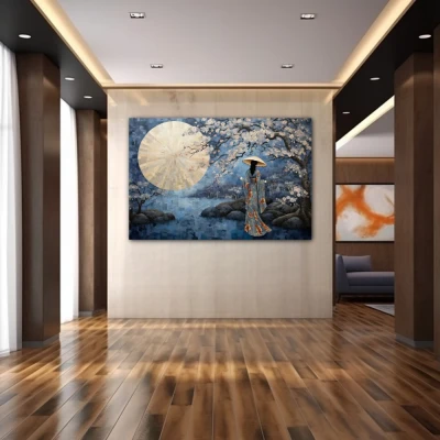 Wall Art titled: Spring Serenity in a  format with: Blue, Grey, and Beige Colors; Decoration the Hallway wall