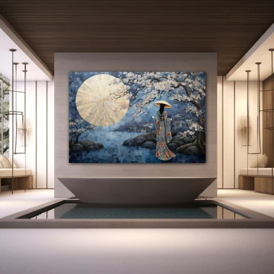 Wall Art titled: Spring Serenity in a  format with: Blue, Grey, and Beige Colors; Decoration the Wellbeing wall