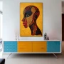 Wall Art titled: Maze of the Spirit in a Vertical format with: Yellow, Mustard, and Orange Colors; Decoration the Sideboard wall