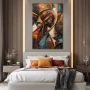 Wall Art titled: Echoes of the Tribal Soul in a Vertical format with: Brown, Orange, and Beige Colors; Decoration the Bedroom wall