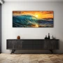 Wall Art titled: On the Crest of the Sunset in a Elongated format with: Yellow, Sky blue, and Orange Colors; Decoration the Sideboard wall