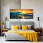 Cuadro En la cresta del atardecer en formato apaisado con colores Amarillo, Celeste, Naranja; Decorando pared de Habitación dormitorio