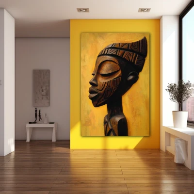 Wall Art titled: Essence and Roots in a  format with: Brown, and Mustard Colors; Decoration the Yellow Walls wall