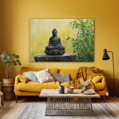 Wall Art titled: The Whisper of the Soul in a  format with: Yellow, and Green Colors; Decoration the Yellow Walls wall