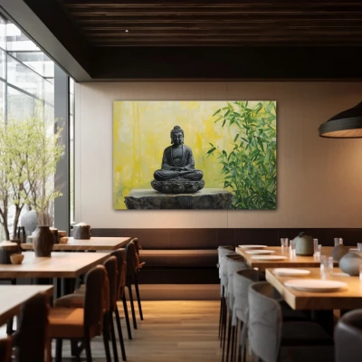 Wall Art titled: The Whisper of the Soul in a  format with: Yellow, and Green Colors; Decoration the Restaurant wall