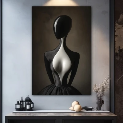 Wall Art titled: Effigy of Elegance in a  format with: white, Grey, and Black Colors; Decoration the Grey Walls wall