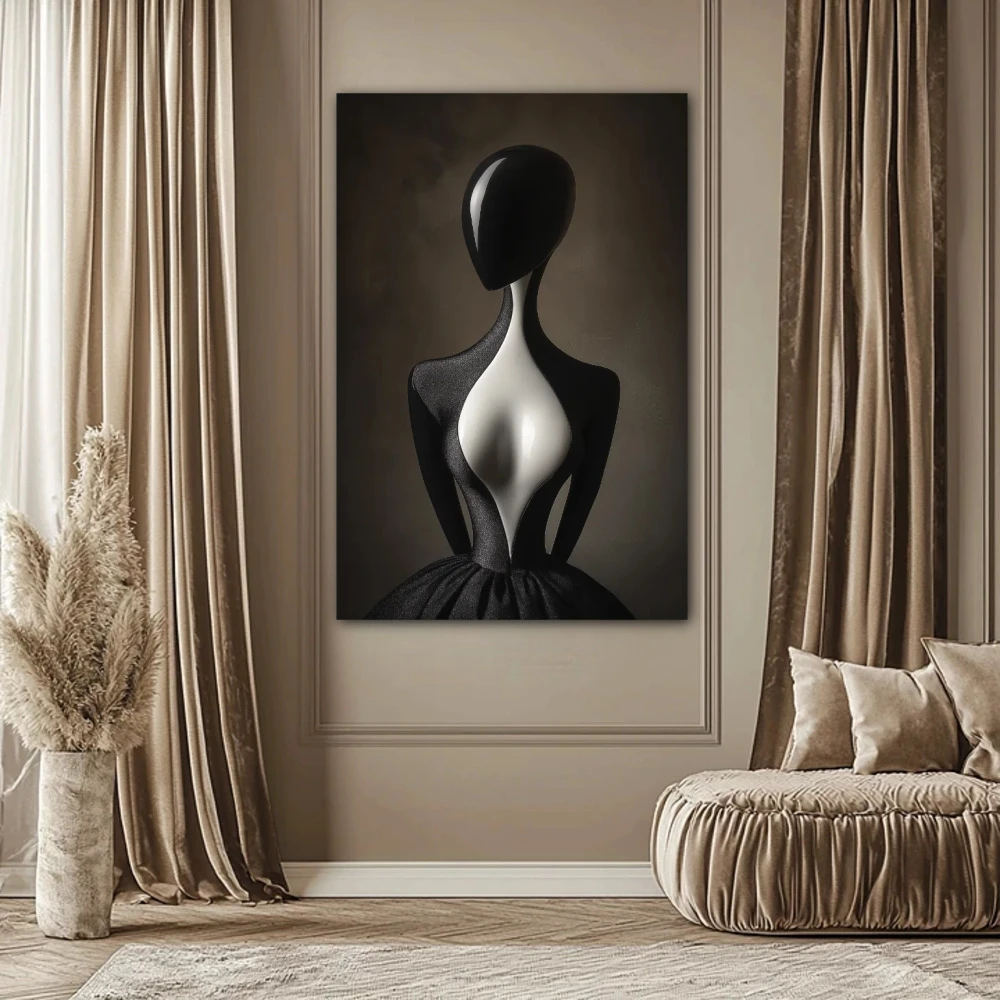 Wall Art titled: Effigy of Elegance in a Vertical format with: white, Grey, and Black Colors; Decoration the Bedroom wall