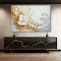 Wall Art titled: Echoes of the Rococo in a Horizontal format with: white, and Golden Colors; Decoration the Sideboard wall