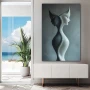 Wall Art titled: Duality of the Soul in a Vertical format with: Blue, white, and Grey Colors; Decoration the Sideboard wall