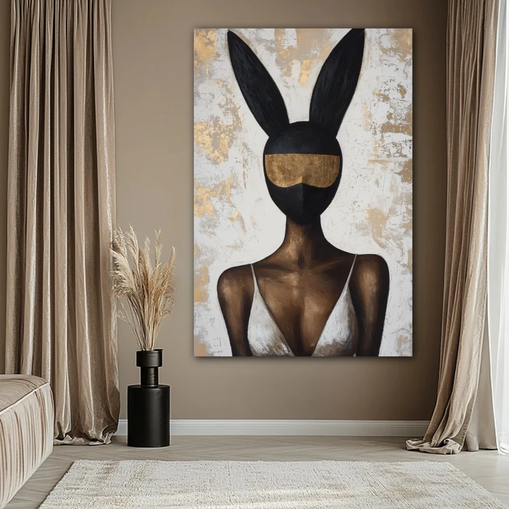 Wall Art titled: Hidden Duality in a Vertical format with: white, and Golden Colors; Decoration the Bedroom wall