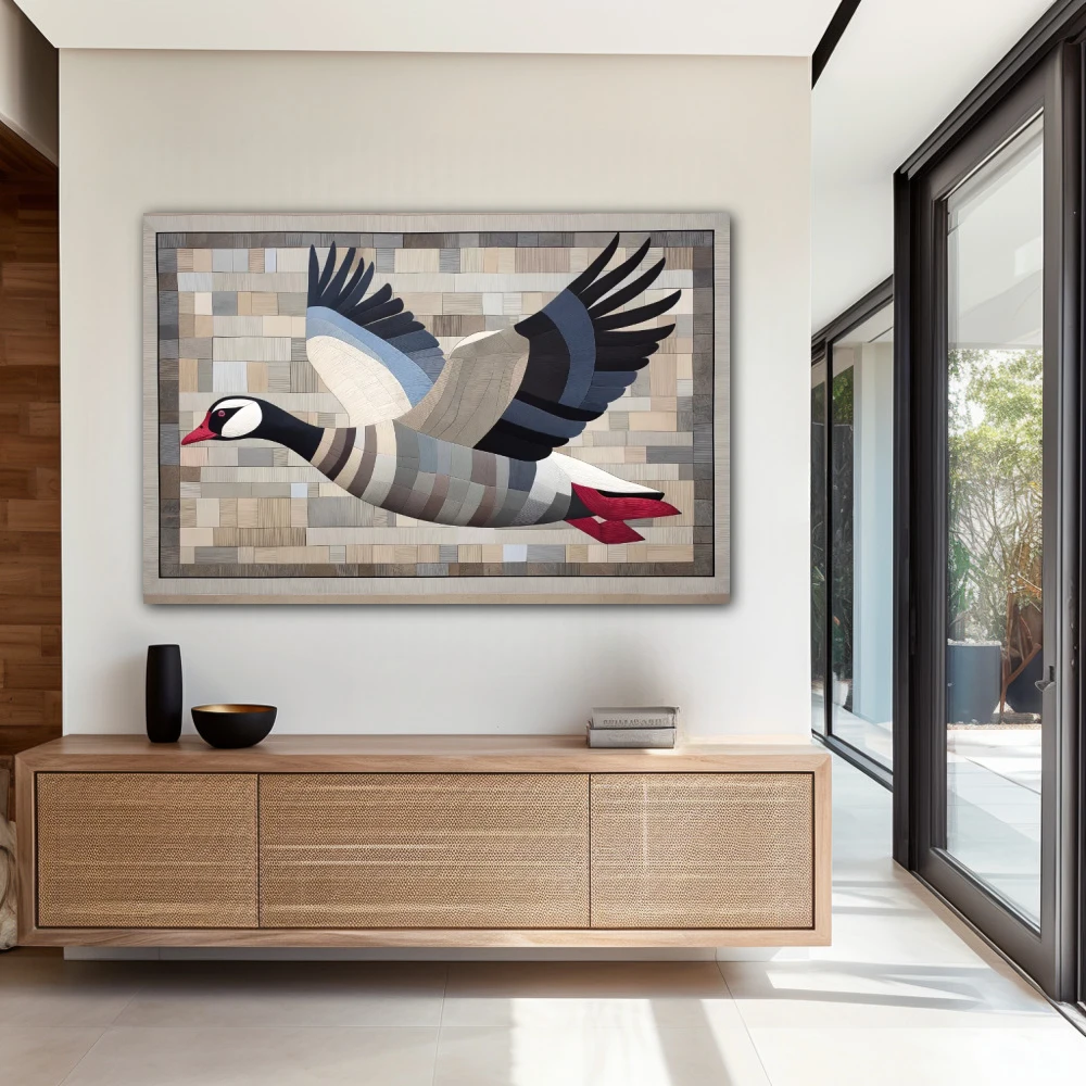 Wall Art titled: Silent Migration in a Horizontal format with: Blue, and Grey Colors; Decoration the Entryway wall