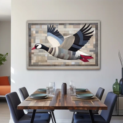 Wall Art titled: Silent Migration in a Horizontal format with: Blue, and Grey Colors; Decoration the Living Room wall