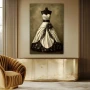 Wall Art titled: Vestiges of Lusso in a Vertical format with: white, and Brown Colors; Decoration the Sideboard wall