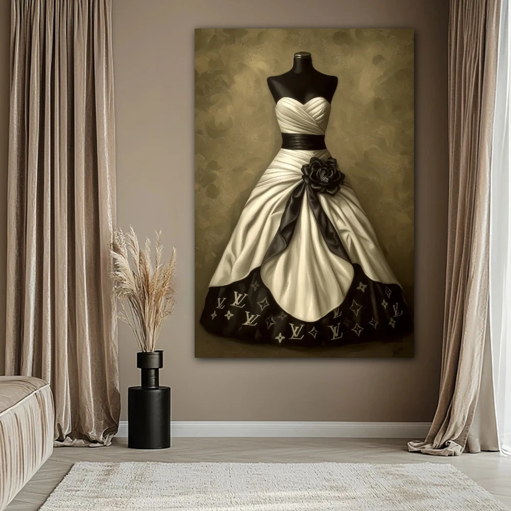 Wall Art titled: Vestiges of Lusso in a Vertical format with: white, and Brown Colors; Decoration the Bedroom wall