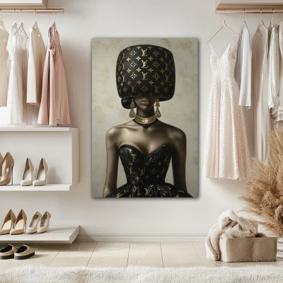 Wall Art titled: Masked Glamour in a Vertical format with: and Brown Colors; Decoration the Dressing Room wall