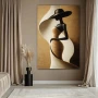 Wall Art titled: Path of Elegance in a Vertical format with: white, and Golden Colors; Decoration the Bedroom wall