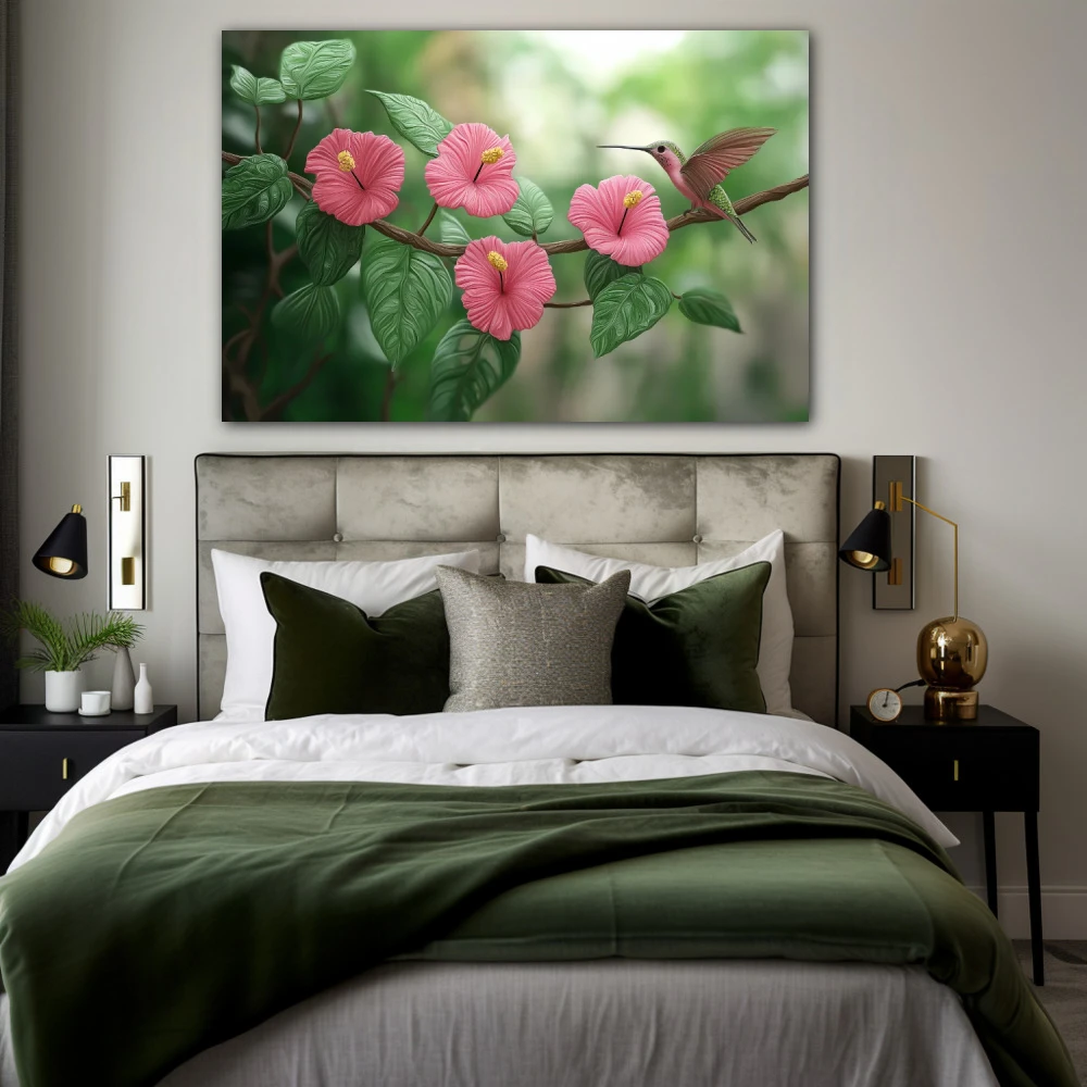 Wall Art titled: Wild Heart in a Horizontal format with: Pink, and Green Colors; Decoration the Bedroom wall