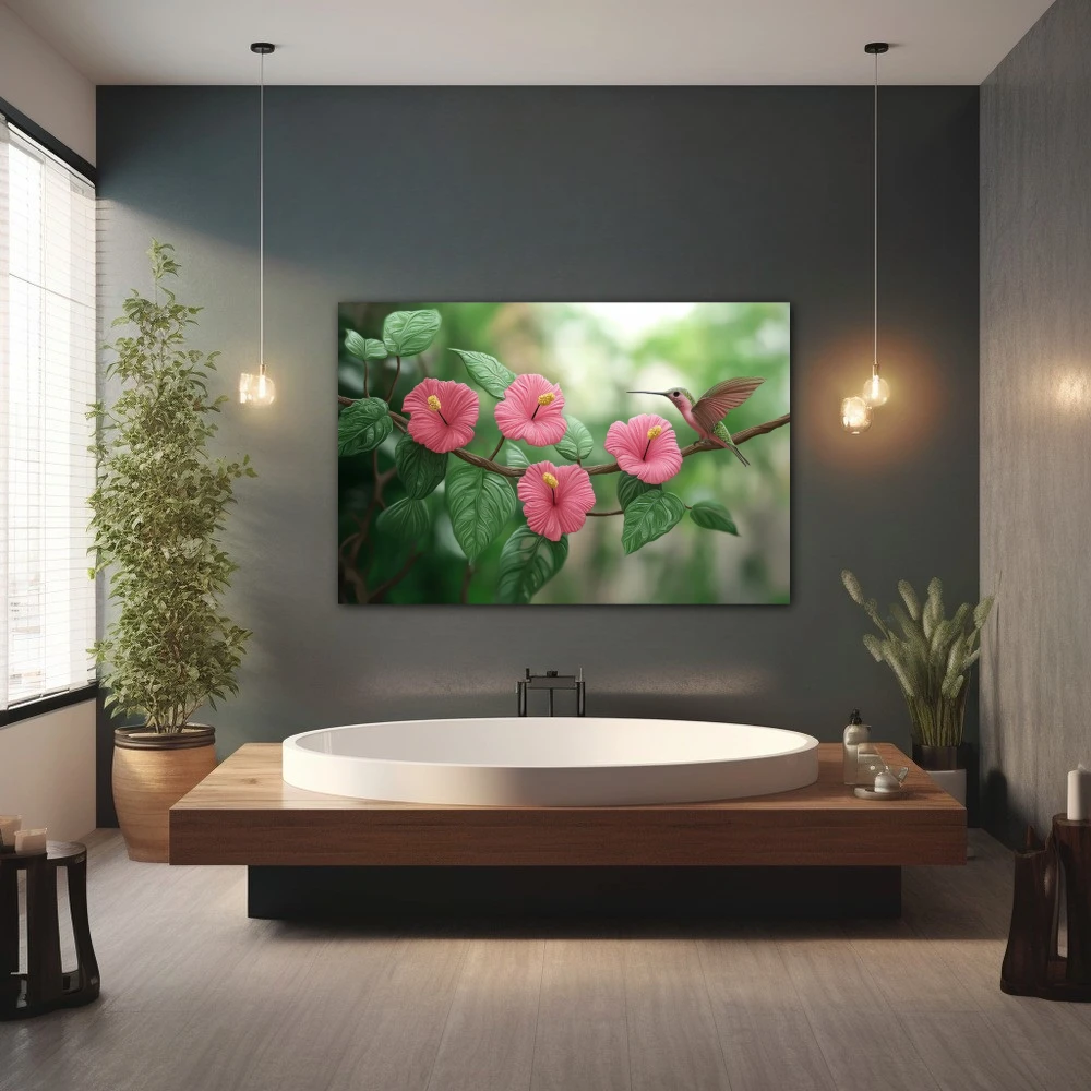 Wall Art titled: Wild Heart in a Horizontal format with: Pink, and Green Colors; Decoration the Wellbeing wall