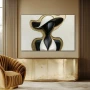 Wall Art titled: Refined Duality in a Horizontal format with: white, and Golden Colors; Decoration the Sideboard wall