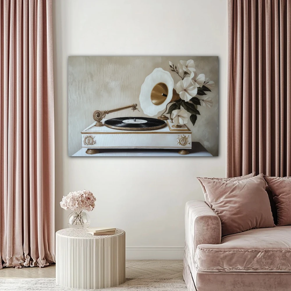 Wall Art titled: The Echo of the Past in a Horizontal format with: white, and Pastel Colors; Decoration the Above Couch wall