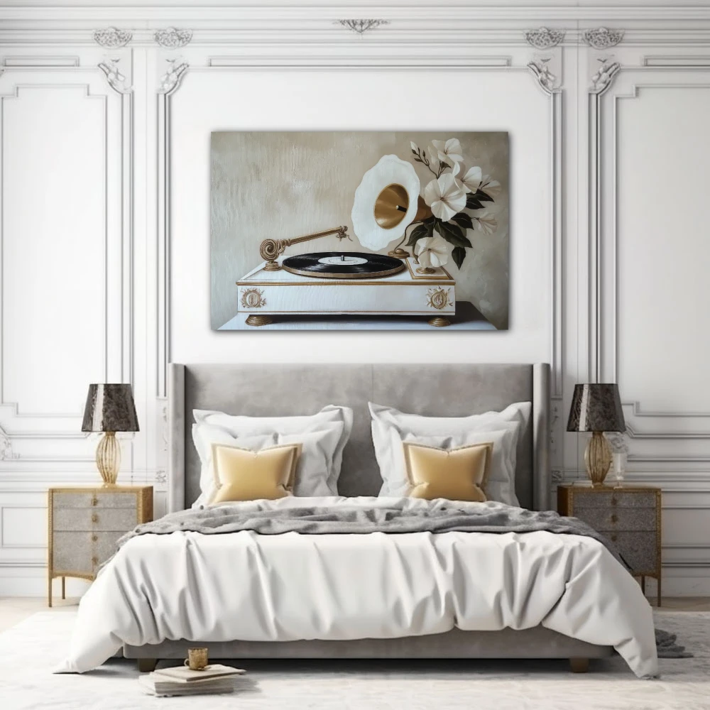 Wall Art titled: The Echo of the Past in a Horizontal format with: white, and Pastel Colors; Decoration the Bedroom wall