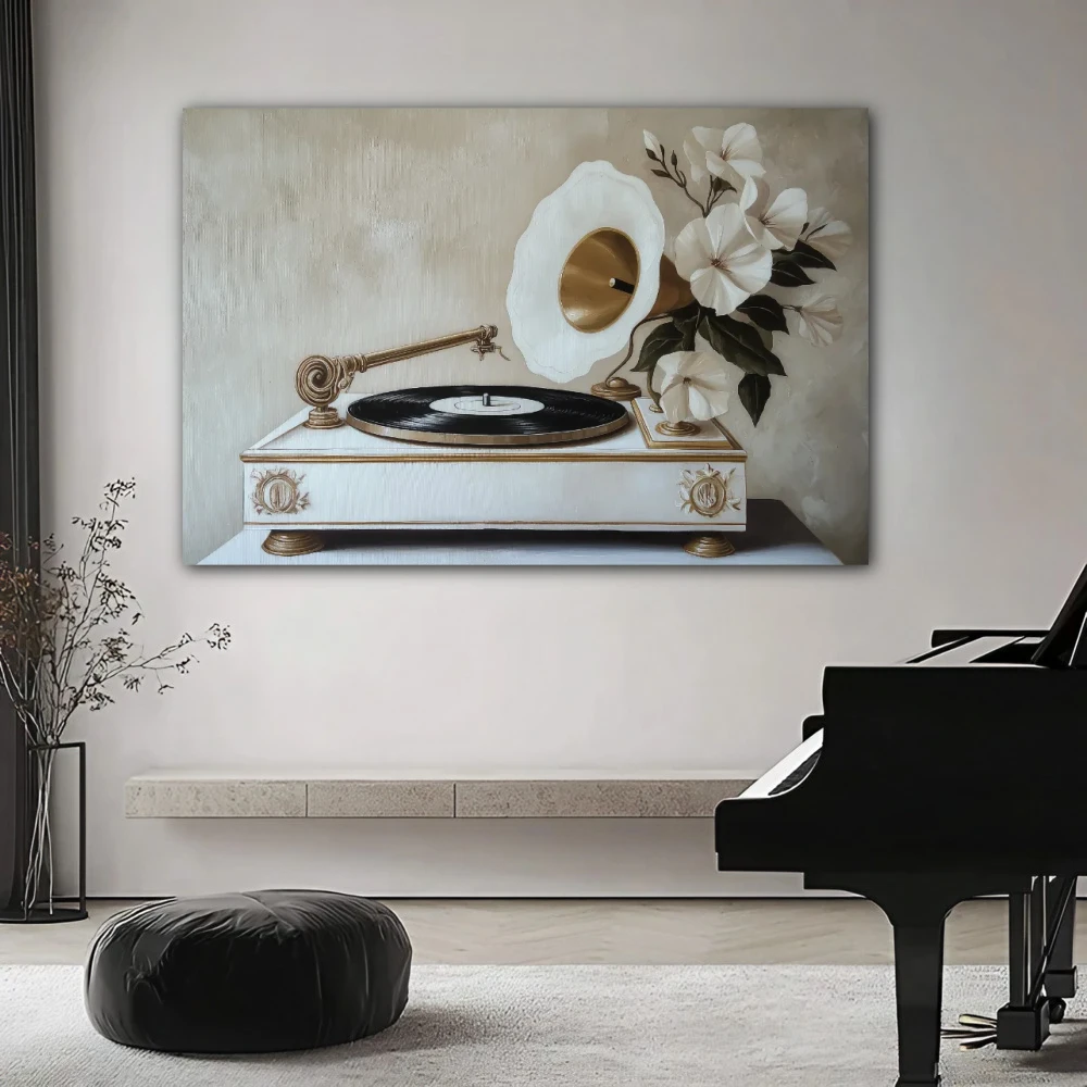 Wall Art titled: The Echo of the Past in a Horizontal format with: white, and Pastel Colors; Decoration the Living Room wall