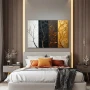 Wall Art titled: Contrasts of Time in a Horizontal format with: white, Golden, Brown, and Black Colors; Decoration the Bedroom wall