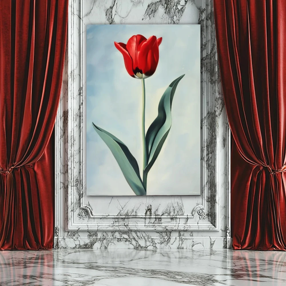 Wall Art titled: Intangible Fragrance in a Vertical format with: Grey, and Red Colors; Decoration the Living Room wall