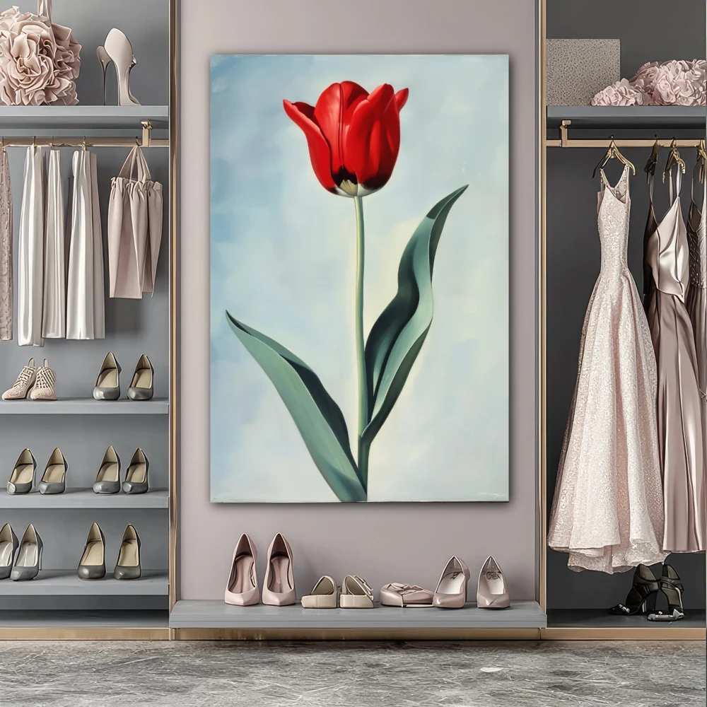 Wall Art titled: Intangible Fragrance in a Vertical format with: Grey, and Red Colors; Decoration the Dressing Room wall