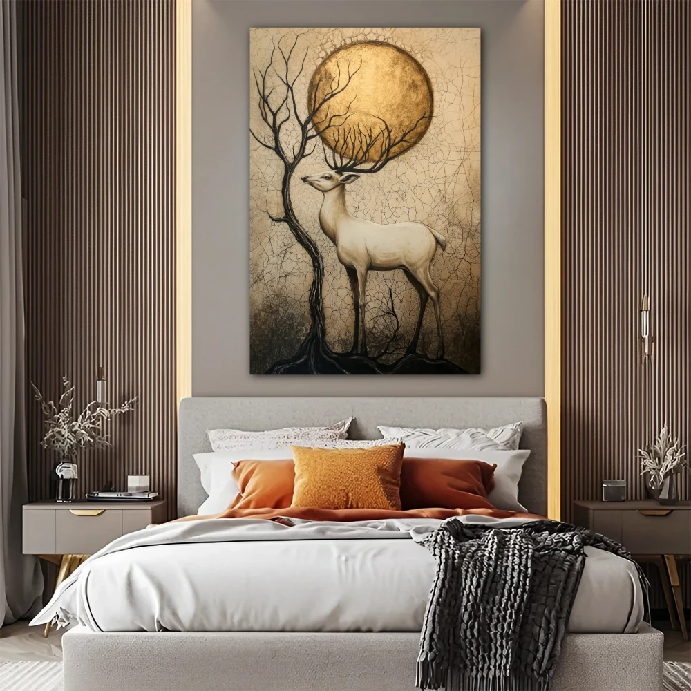 Wall Art titled: Golden Roots in a Vertical format with: and Golden Colors; Decoration the Bedroom wall