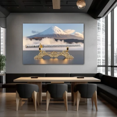 Wall Art titled: Essence of Honor in a  format with: white, Golden, and Grey Colors; Decoration the Restaurant wall